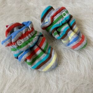 Zutano Blue Baby Booties with Multicolor Accents